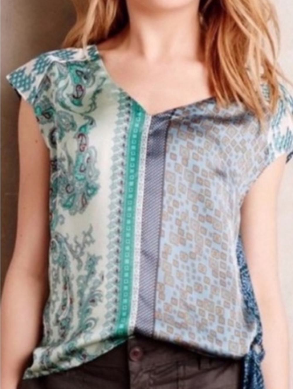 Anthropologie Tiny Kumiko Mixed Print Tie Waist Top S